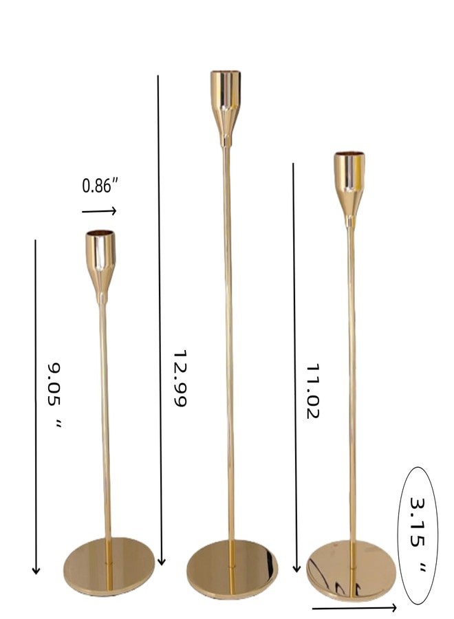 SwandTanpand Candle Holders Gold Decor 3 Set, 9"x11"x13" Iron Candle Holder Three-Piece Set Table Decor centerpieces Living Room, Mantelpiece, Decorative Ornaments, Candle Holder Wedding Decor(Gold) - Image 2